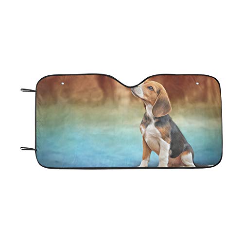 Foldable Car Sunshades For Windshield Drawing Illustration Dog Beagle Portrait Oil Polyester&aluminized Film Cushion For Maximum Uv & Sun Protection Baby Car Window Sun Shade Foldable Keep Cool