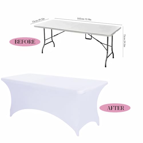 ANNAFRIS 6 Feet Stretch Table Cloth, 183 x 76 x 76 cm Polyester Table Cover, Washable Beauty Bed Sets (White)