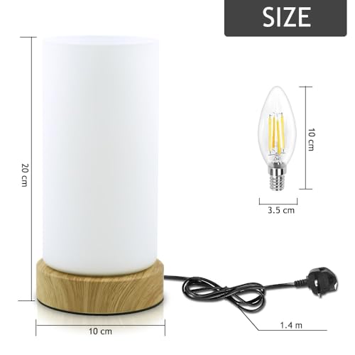 HSLighting Bedside Lamps, Touch Control Glass Table Lamp 3-Way Dimmable Wooden Grained Base Small Touch Lamps Bedside Minimalist Nightstand for Christmas Living Room Bedroom Decor Gift, Include Bulb