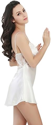 Danyer Women's Nightshirt Sexy Satin Slip Nightdress Sleepwear (US M/size L, White )