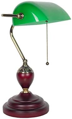 Best Wishes Shop Table Lamp- American Vintage Antique Bankers Desk Reading Lamp with Solid Wood Base and Glass Shade E27 (Pull Switch) (Energy Level A)
