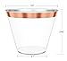 Disposable Plastic Cups & Napkins – (Pack of 50), 9 Oz Rose Gold Rimmed Clear Plastic Cups, Dinner, Wedding, Party Tumblers by Best Value Supplies - Disposable Drinkware Set Plastic