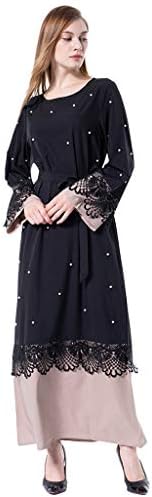 FarJing Muslim Clothes for Women, Women Long Sleeve Maxi Dress Abaya Lace Islamic Kaftan Dubai Arab Robe