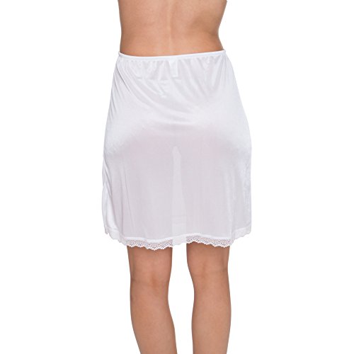 Kathy Ireland Women's Soft Lace Hem 19 Inch Side Slit Half Slip White Small