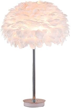 Modern Feather Table Lamp, Bedroom Bedside Desk Night Light - Desktop with White Lampshad - Metal Chromed Rods Nightstand Lights for Living Room Decorations