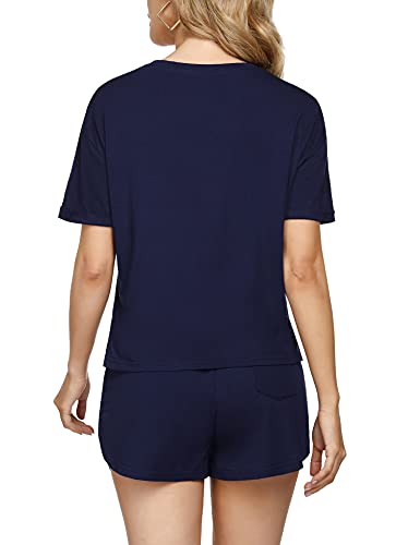 Abollria 2 Piece Outfits for Women Clothing Casual Biker Shorts Summer Vacation Home Jogger Workout Sets Navy