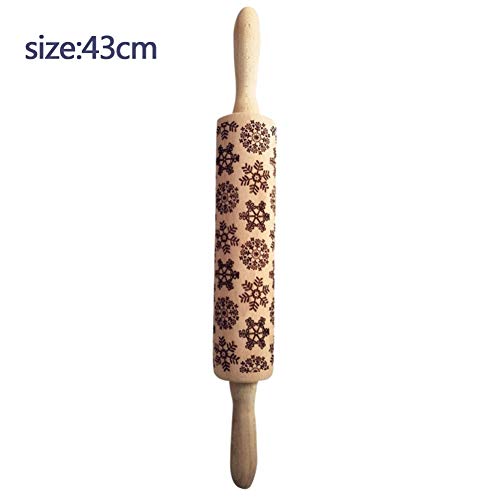 Smartcoco Christmas Dreamland Snowflake Embossing Rolling Pin Baking Cookies Biscuit Fondant Cake Dough Engraved Roller Xmas Party Supplies, 16.9" x 1.8"