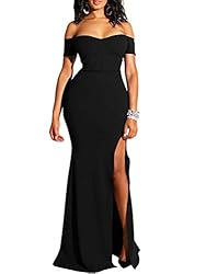 YMDUCH Womens Off Shoulder High Split Long Formal