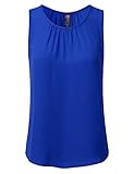 DRESSIS Womens Round Neck Sleeveless Chiffon Pleated Blouse Tank Top ROYAL 3XL