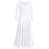IBTOM CASTLE Little/Big Girls Long Sleeve Liturgical Praise Lyrical Dance Dress Loose Fit Full Length Dancewear Costume Ballet Praisewear White 13-14 Years