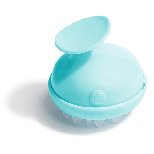 Vanity Planet Groove Scalp Massager (Bombshell Blue) Rejuvenating Handheld Shampoo Brush, 2-Speed Vibrating, Water Resistant