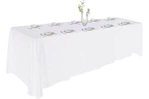 Urby White Tablecloth for 8+ft Rectangle Tables That Seats 8-10 Person, Manteles de Mesa De Tela para Fiestas de 8-10 Sillas,