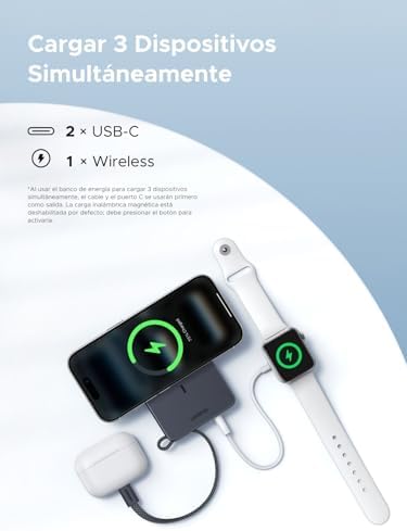 Magflow Qi2 25W Power Bank Magsafe 10000mAh USB C PD 30W (Gris)