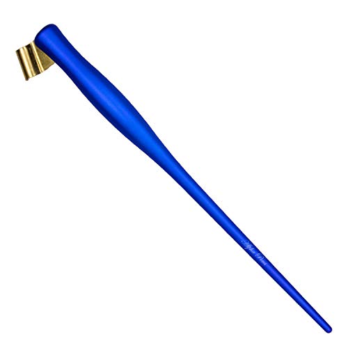 Dual Plastic Calligraphy Oblique Nib Pen Holder and Stub Italic Dip Pen with Removable Multi-Fit Brass Flange no velvet pouch or nib by Alpha Pens (Luster Blue)