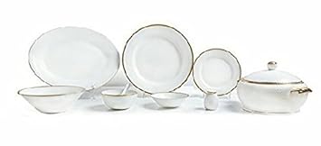 Famacart Bone China Diamond Cut Gold Plated Dinner Set,38-Pieces (White & Gold)