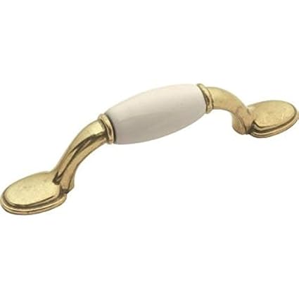 Bright Brass With Almond Ceramic Drawer Pull Handle Centers 3
