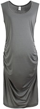 Gritu Women's Sleeveless Side Shirring Waist Maxi Midi Maternity Dress Grey X-Large