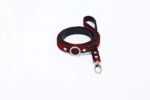 Hollywood Poochie Satin Leash, 2X-Small/X-Small, 4-Feet, Black Lace Over Red