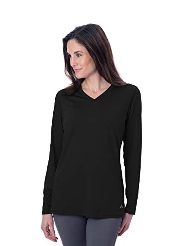 Arctic Cool Women's Long Sleeve V-Neck Instant Cooling Shirt Performance Breathable UPF 50+ Sun Protection Moisture Wicking Comfortable Quick Drying Long Sleeve, Cool Black, XL