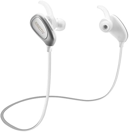 KRIEITIV Wireless Headset,Wireless Sport Earphone In-Ear Headphones Headset With Microphone For Iphone 5 6 7 plus HIFI Stereo Bluetooth Headset 4.0 Noise Canceling 6.0 (Black and White) (Silver)