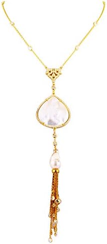 "FARAH" Mother of pearl long necklace with Highest quality CZ stones
