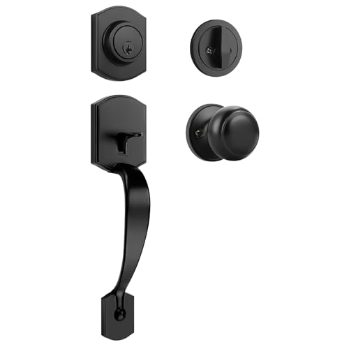 Matte Black Front Door Handleset, Exterior Door Lock Set with Deadbolt Single