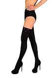 THIGH HIGH Opaque Lace Top Silicone Stockings Nylon Hosiery 40 Den S - XL (Nero, XL)