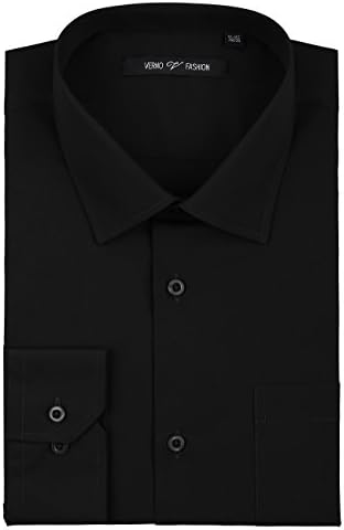 Verno Luxton MensFashion(Regular) Fit Long Sleeve Dress Shirt, 17-17 1/2"Neck-36/37"Sleeve, Black
