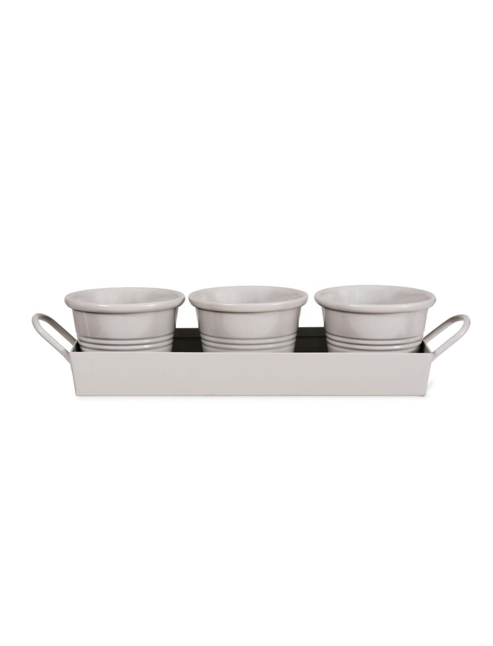 Garden Trading Set of 3 Pots on a Tray Crafted in Powder Coated Steel | H9 X W43 X D14cm