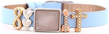 Sumsoar Women Jewelry Sky Blue PU Leather Wrappable Bracelet with Crystal Cross Endless Heart Charms 1 Set