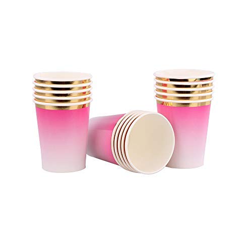 Ottin Ombre Hot Pink Party Supplies 50-counts Include Disposable Paper Napkins/Cups/Plates Straws Dinnerware Set for Birthday Wedding Bridal Shower Rainbow Party Baby Shower Weekend Party - Thumbnail 4