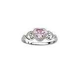 Sterling Silver October CZ Simulated Birthstone Baby Ring with Heart