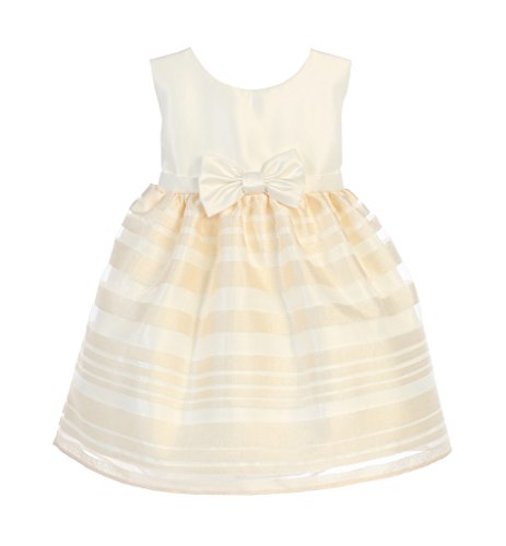 Sweet Kids Infant Girls' Satin Dress with Striped Organza Skirt, S (6m), Ivory