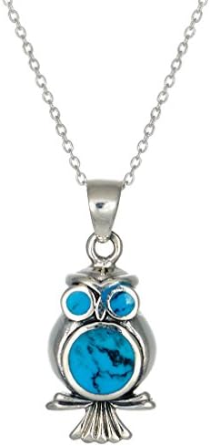 20MM .925 Sterling Silver Animal, Bird, Owl Symbol Blue Turquoise Pendant with 18in Chain