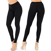 Made in The USA - Women's Leg Smoothing Full Length Solid Basic Cotton Leggings - Black Medium