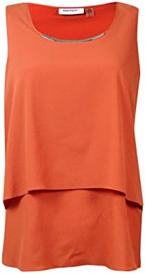 DKNYC Women's Metal Trim Layered Crepe Blouse (XS, Toasted Spice)