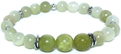 Olive Jade 10mm and Italian Onyx 8mm Gemstone Stretch Bracelet Handmade in California