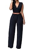 Dearlovers Womens Sleeveless V Neck Long Loose Belted Jumpsuits Rompers