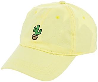 Mini Cactus Embroidered 7" Cap with Adjustable Velcro Back Closure (Yellow)