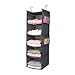 MAX Houser 5 Shelf Hanging Closet Organizer, Space Saver, Cloth Hanging Shelves with 4 Side Pockets, Foldable, Grey