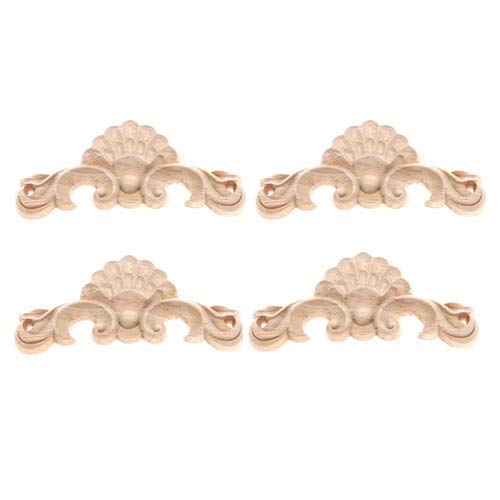 MUXSAM 4Pcs Wood Carved Mouldings Wooden Carving Appliques Corner Onlay Frame Decal of Furniture Decoration 11.5x5cm