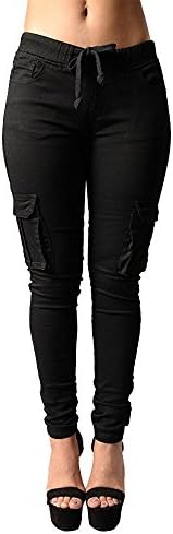 Mokor Art Womens Casual Stretch Drawstring Skinny Pants Cargo Jogger Pants Black
