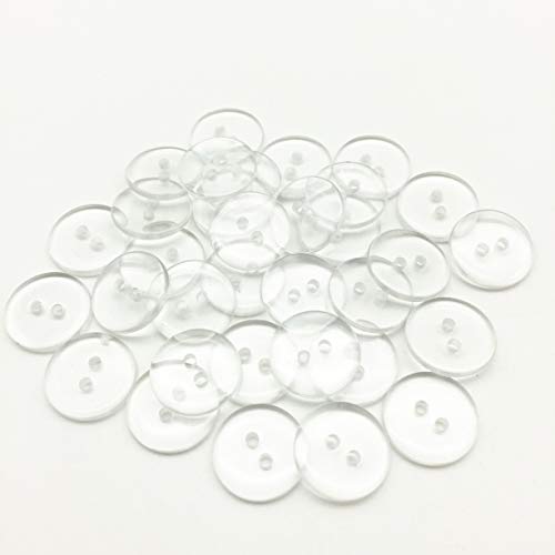 Clear Transparent Resin Buttons Round Sewing Shirt Button Embellishments Pack of 100 (15mm)