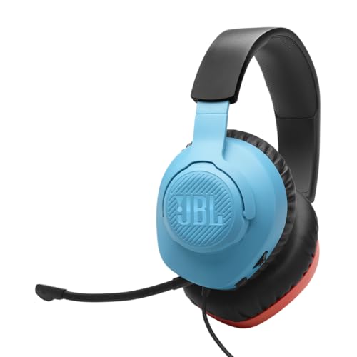 Quantum 100N, kabelgebundenes Over-Ear-Gaming-Headset mit abnehmbarem Mikrofon, JBL QuantumSOUND Signature, Memory Foam, Multi-Plattform-Kompatibilität und Windows Sonic Spatial Sound, Blau/Rot