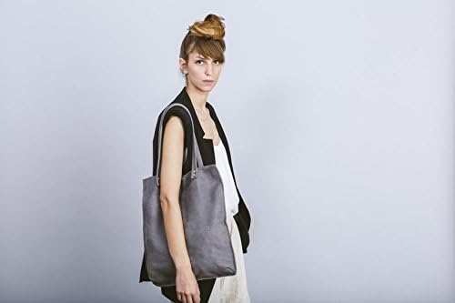 Dark gray leather bag Gray Leather women bag Dark gray tote leather bag Women gray bag