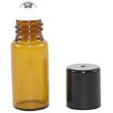 HS HEALTHY SOLUTIONS GLASSWARE 144 Amber Glass 3 ml Mini Roll-On Glass Bottles with Stainless Steel Roller Balls - Refillable