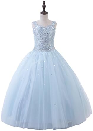 PuTao Little Girl's Straps Crystal Kids Party Ball Gowns Pageant Dresses 8 Blue