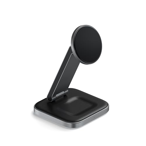 SATECHI OntheGo 2 in 1 Foldable Induction Charger 15W Qi2 Certified Magnetic Wireless Charging Station for All iPhone 17 16 15 12 AirPods with Wireless Charging Case
