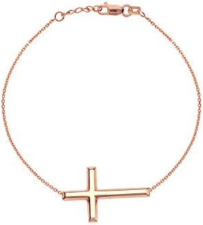 14K Gold Sideways Cross Adjustable Bracelet 7"-7.5" (rose-gold)