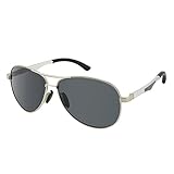 Dreamviva Anti-Glare Polarized UV400 Aviator Al-Mg Frame Spring Hinge Men Sunglasses Silver Frame Black Lens